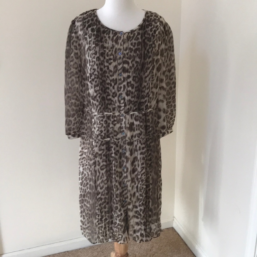 NWT! TALBOTS Size 16 brown leopard print silk dress
